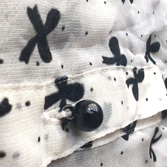 White Chiffon With Black Velvet Bows Button Down Blouse Size M - Picture 9 of 13